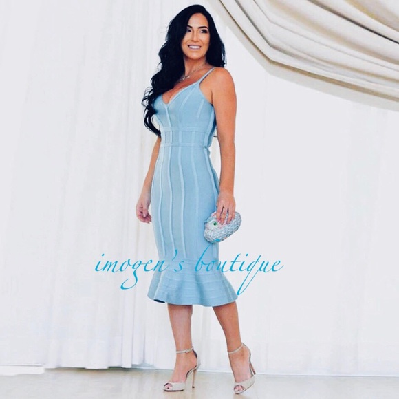 Dresses & Skirts - NWT S M bandage mermaid midi sky blue ruffle salsa